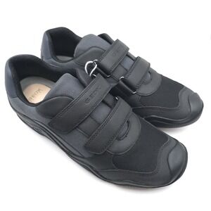 GEOX New Wader Boy LEATHER Sneakers Shoes 6 Big Kids Black ITALIAN PATENT J4530C